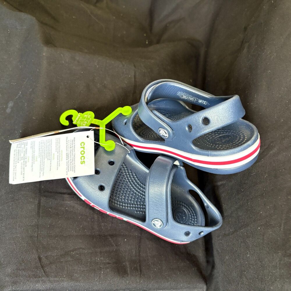 Crocs Crocband Kids Sandals C11 Navy Red White NWT Adjustable Strap
